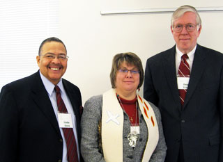 Eddie Knox, Christina Berry and Doug Tracy smile for the camera at the synod meeting in January. 
