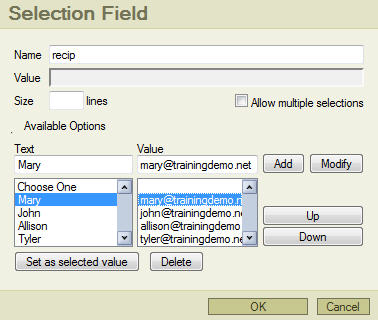 Step 3: Selection Field Setup illustration